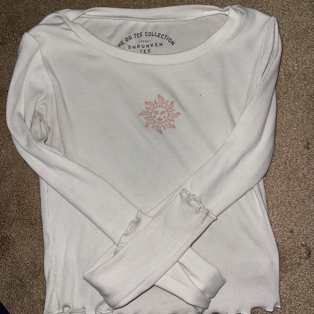 Aeropostale white long sleeve with pink sun shirt